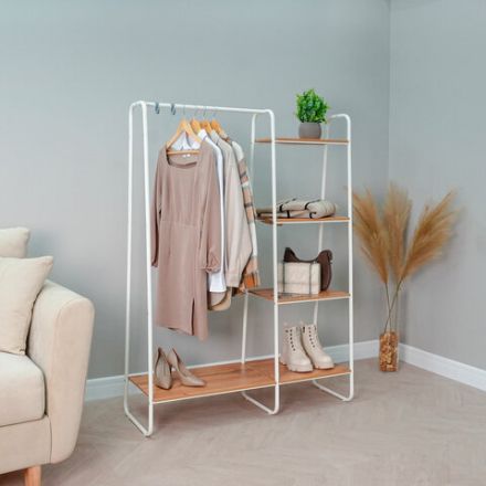 Вешалка-стеллаж "Скандинавия-1", 1470х1100х385 мм, 5 полок, металл/ЛДСП, белая/дуб, ГСС1 Б Вешалка-стеллаж "Скандинавия-1", 1470х1100х385 мм, 5 полок, металл/ЛДСП, белая/дуб, ГСС1 Б