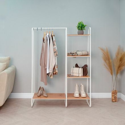 Вешалка-стеллаж "Скандинавия-1", 1470х1100х385 мм, 5 полок, металл/ЛДСП, белая/дуб, ГСС1 Б Вешалка-стеллаж "Скандинавия-1", 1470х1100х385 мм, 5 полок, металл/ЛДСП, белая/дуб, ГСС1 Б