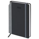 Ежедневник датированный 2026 А5 138x213 мм, BRAUBERG "Mosaic", под кожу, карман для ручки, черный, 117114