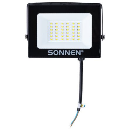 Прожектор светодиодный 30 Вт, 6500 К, 2400 Лм, 30 м2, IP65, 146x98x26 мм, черный, SONNEN, 238413