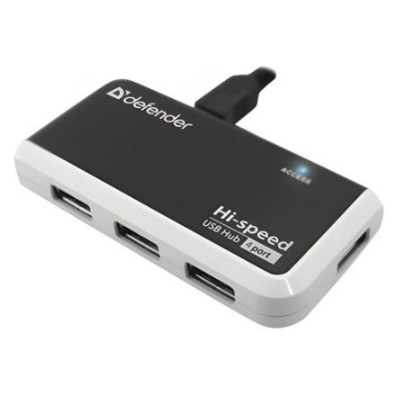 Хаб USB 2.0, 4 порта, порт для питания, черный, DEFENDER QUADRO INFIX, 83504
