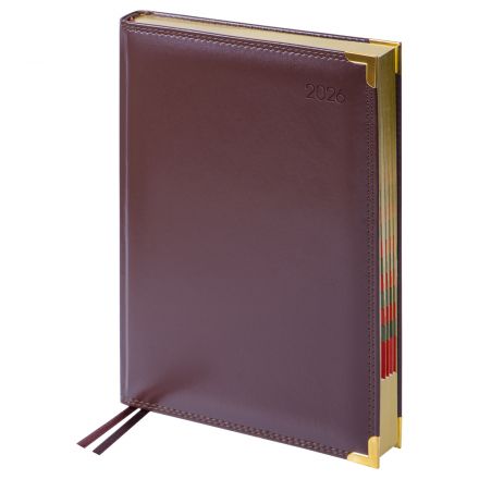Ежедневник датированный 2026г., А4-(В5), 184л., Delucci, Гладкая кожа, зол. срез, коричневый