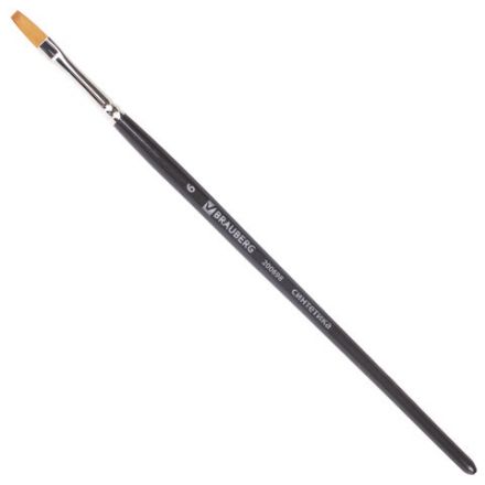 Кисть художественная профессиональная BRAUBERG ART CLASSIC, синтетика мягкая под колонок, плоская, № 6, короткая ручка, 200698