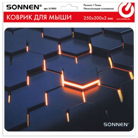 Коврик для мыши SONNEN "HOT CELLS" резина + ткань, 250х200х2 мм, 513955 Коврик для мыши SONNEN "HOT CELLS" резина + ткань, 250х200х2 мм, 513955