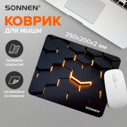 Коврик для мыши SONNEN "HOT CELLS" резина + ткань, 250х200х2 мм, 513955 Коврик для мыши SONNEN "HOT CELLS" резина + ткань, 250х200х2 мм, 513955
