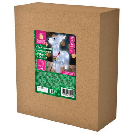 Фигурка LED "Олень", 27 см, 24 LED, холодный белый, батарейки, ЗОЛОТАЯ СКАЗКА, 592560