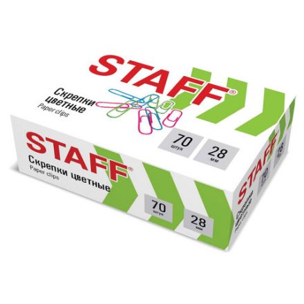 Скрепки STAFF 28 мм, цветные, 70 штук, 271708 Скрепки STAFF 28 мм, цветные, 70 штук, 271708