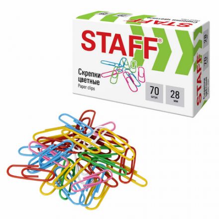 Скрепки STAFF 28 мм, цветные, 70 штук, 271708 Скрепки STAFF 28 мм, цветные, 70 штук, 271708