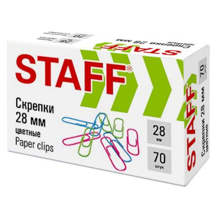 Скрепки STAFF 28 мм, цветные, 70 штук, 271708 Скрепки STAFF 28 мм, цветные, 70 штук, 271708