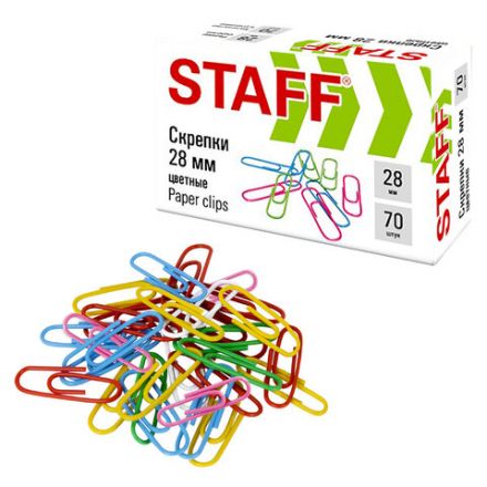 Скрепки STAFF 28 мм, цветные, 70 штук, 271708 Скрепки STAFF 28 мм, цветные, 70 штук, 271708