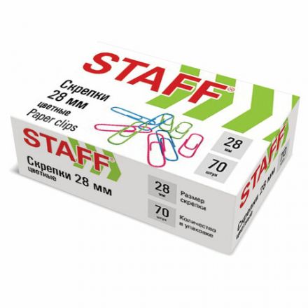 Скрепки STAFF 28 мм, цветные, 70 штук, 271708 Скрепки STAFF 28 мм, цветные, 70 штук, 271708