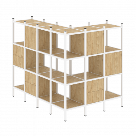 Loft Угловой внешний стеллаж наборный VR.L-52 Тиквуд светлый/Белый металл 1694*1278*1458