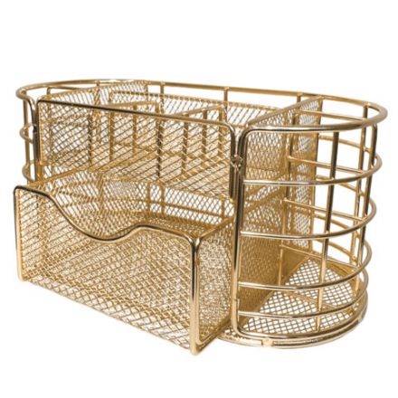 Органайзер для косметики и мелочей металлический 9 секций, MONTE VITA (МОНТЕ ВИТА), 105х218х110 мм, золото, 272475