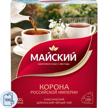 Чай Майский Корона Российской Империи черный 100 пакетиков Чай Майский Корона Российской Империи черный 100 пакетиков