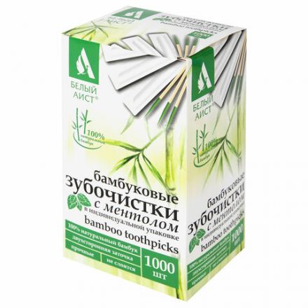 Зубочистки с ментолом бамбуковые 1000 шт. в индивидуальной упаковке, WELDAY (ВЭЛДЭЙ), 607569, 85