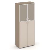 Estetica Шкаф высокий широкий (2 сред. фасада ЛДСП+2 низ. фасада стекло лакобель в раме) ES.ST-1.7R U Латте/Капучино/Лакобель umbra 800*420*1977
