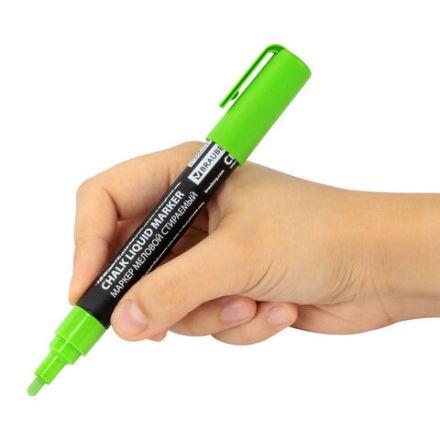 Маркер меловой CHALK LIQUID MARKER, ЗЕЛЕНЫЙ, 3 мм, стираемый, BRAUBERG "CHALK", 152587