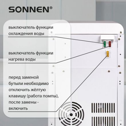 Кулер для воды SONNEN FSE-02BW, напольный, нагрев/охлаждение, НИЖНЯЯ ЗАГРУЗКА, 2 крана, белый, 456170
