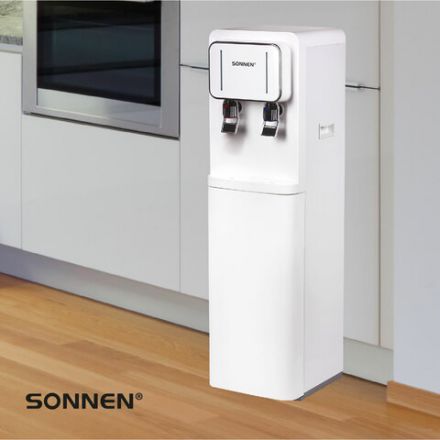 Кулер для воды SONNEN FSE-02BW, напольный, нагрев/охлаждение, НИЖНЯЯ ЗАГРУЗКА, 2 крана, белый, 456170