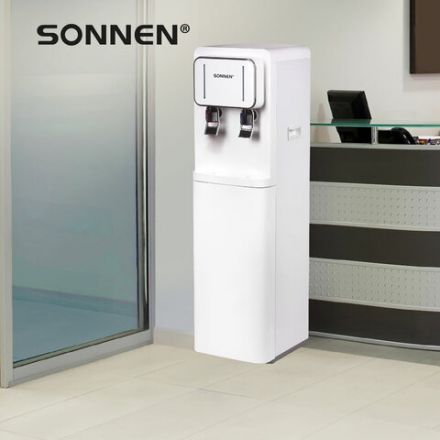 Кулер для воды SONNEN FSE-02BW, напольный, нагрев/охлаждение, НИЖНЯЯ ЗАГРУЗКА, 2 крана, белый, 456170