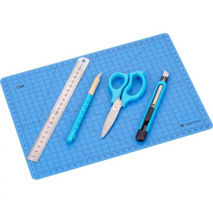 Набор для вырезания TOPFORT A4, нож макет, нож 9 мм, линейка, ножницы