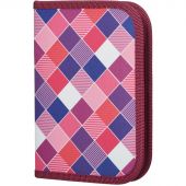 Пенал №1School Клеткая розовая 1 отд., ткань, 190х130 мм, ПКТ 04-20