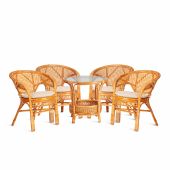 Комплект "PELANGI"  02/15 ( стол со стеклом + 4 кресла ) [с подушками] ротанг, кресло 65х65х77см, стол диаметр 64х61см, Honey (мед)