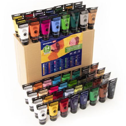 Краски акриловые художественные BRAUBERG ART CLASSIC, НАБОР 54 шт, 49 цветов, в тубах 75 мл, 191724 Краски акриловые художественные BRAUBERG ART CLASSIC, НАБОР 54 шт, 49 цветов, в тубах 75 мл, 191724