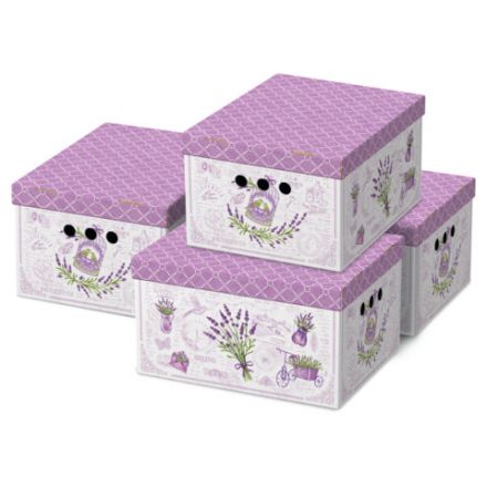 Короб для хранения из плотного микрогофрокартона 330х250х185 мм, КОМПЛЕКТ 4 шт., BRAUBERG HOME "Лаванда", 271813
