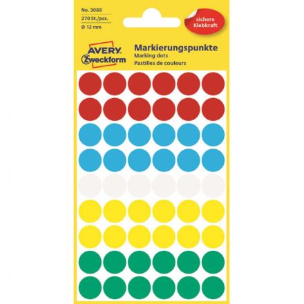 Этикетки самоклеящиеся точки 3088 d=12 мм, многоцветный, 270шт/уп Этикетки самоклеящиеся точки 3088 d=12 мм, многоцветный, 270шт/уп