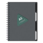 Тетрадь обложка пластик, А5 80 л., гребень, 4 разделителя, клетка, BRAUBERG, серый, 405369