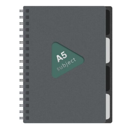 Тетрадь обложка пластик, А5 80 л., гребень, 4 разделителя, клетка, BRAUBERG, серый, 405369