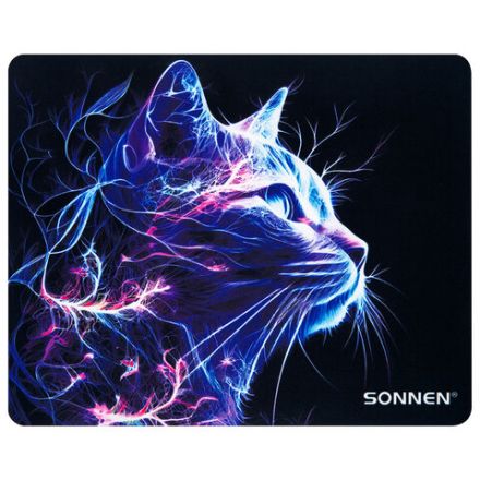 Коврик для мыши SONNEN "NEON CAT" резина + ткань, 250х200х2 мм, 513956 Коврик для мыши SONNEN "NEON CAT" резина + ткань, 250х200х2 мм, 513956