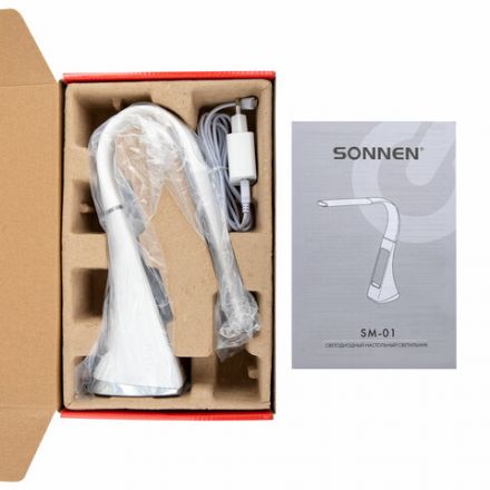 Настольная лампа / светильник SONNEN SM-01W на подставке, LCD-экран, СВЕТОДИОДНАЯ, 5 Вт, белый, 238233