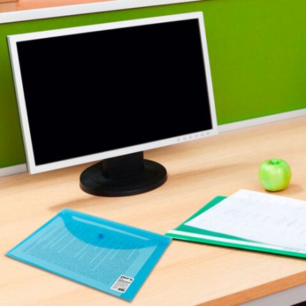 Папка-конверт с кнопкой STAFF, А4, до 100 листов, прозрачная, синяя, 0,15 мм, 270470 Папка-конверт с кнопкой STAFF, А4, до 100 листов, прозрачная, синяя, 0,15 мм, 270470