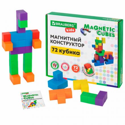 Магнитный конструктор MAGNETIC CUBES "КУБИЧЕСКИЙ", 72 магнитных кубика, BRAUBERG KIDS, 665724