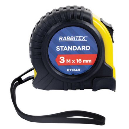 Рулетка измерительная 3 м х 16 мм, обрезиненный корпус, с фиксатором, RABBITEX (РАББИТЕКС) Standard, 671348