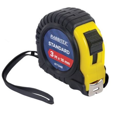 Рулетка измерительная 3 м х 16 мм, обрезиненный корпус, с фиксатором, RABBITEX (РАББИТЕКС) Standard, 671348