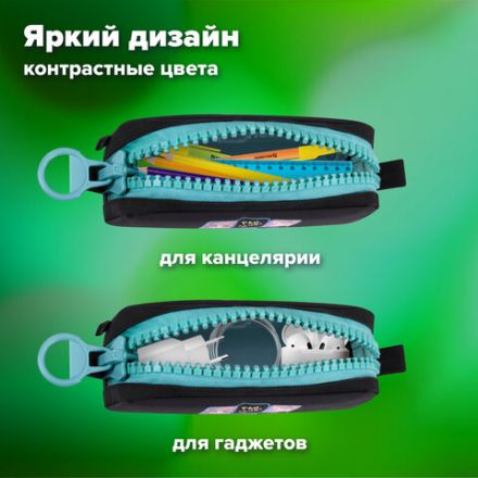 Пенал BRAUBERG с объемной "тракторной" молнией, 1 отделение, ткань, 22х8х6,5 см, "Cool anime", 272342