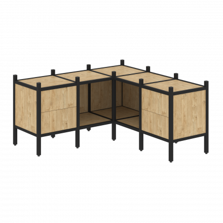 Loft Угловой внутренний стеллаж наборный VR.L-27 Тиквуд светлый/Чёрный металл 1278*1278*636