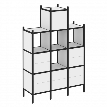 Loft Прямой стеллаж наборный VR.L-18 Белый бриллиант/Чёрный металл 1278*446*1869