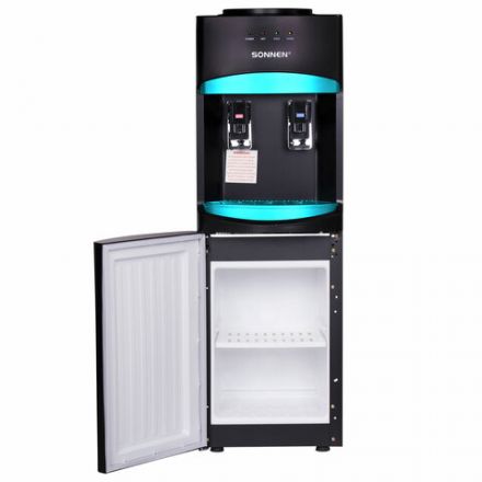 Кулер для воды SONNEN FSC-02W TURBO напольный, ТУРБОНАГРЕВ/ОХЛАЖДЕНИЕ КОМПРЕССОРНОЕ, шкаф, 2 крана, черный, 456171