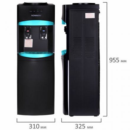 Кулер для воды SONNEN FSC-02W TURBO напольный, ТУРБОНАГРЕВ/ОХЛАЖДЕНИЕ КОМПРЕССОРНОЕ, шкаф, 2 крана, черный, 456171