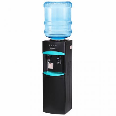 Кулер для воды SONNEN FSC-02W TURBO напольный, ТУРБОНАГРЕВ/ОХЛАЖДЕНИЕ КОМПРЕССОРНОЕ, шкаф, 2 крана, черный, 456171
