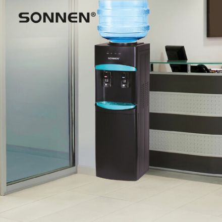 Кулер для воды SONNEN FSC-02W TURBO напольный, ТУРБОНАГРЕВ/ОХЛАЖДЕНИЕ КОМПРЕССОРНОЕ, шкаф, 2 крана, черный, 456171