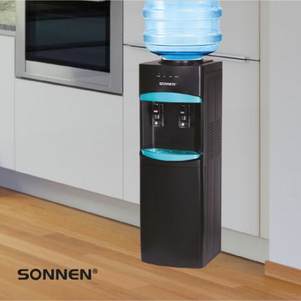 Кулер для воды SONNEN FSC-02W TURBO напольный, ТУРБОНАГРЕВ/ОХЛАЖДЕНИЕ КОМПРЕССОРНОЕ, шкаф, 2 крана, черный, 456171