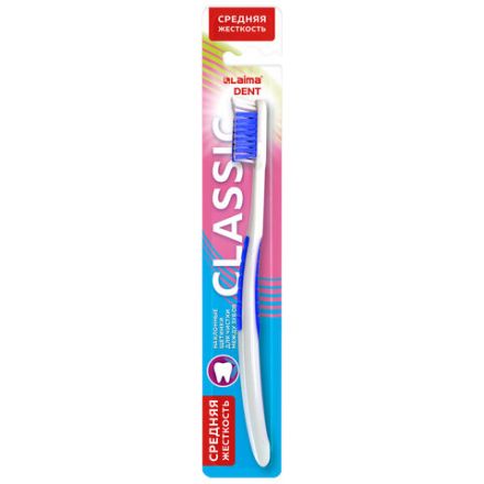 Зубная щетка средней жесткости (ассорти 4 цвета), LAIMA DENT "CLASSIC", 609312