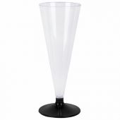Бокал одноразовый 150 мл для шампанского "Конус" пластиковый, черная низкая ножка, ВЗЛП, 1010П/Ч