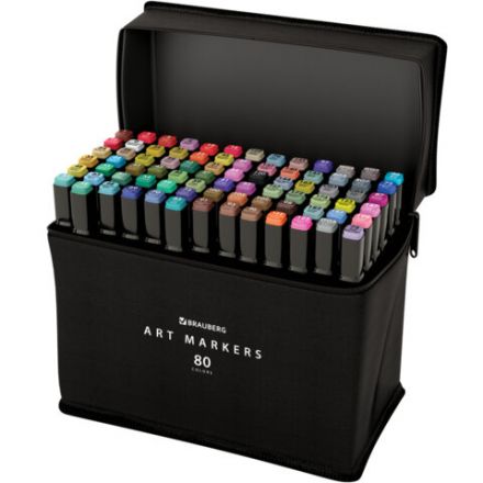 Маркеры для скетчинга двусторонние, НАБОР 80 шт., текстильный чехол, BRAUBERG, 152233