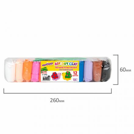 Пластилин супер лёгкий воздушный застывающий 12 цветов, 120 г, 3 стека, ЮНЛАНДИЯ, 105905